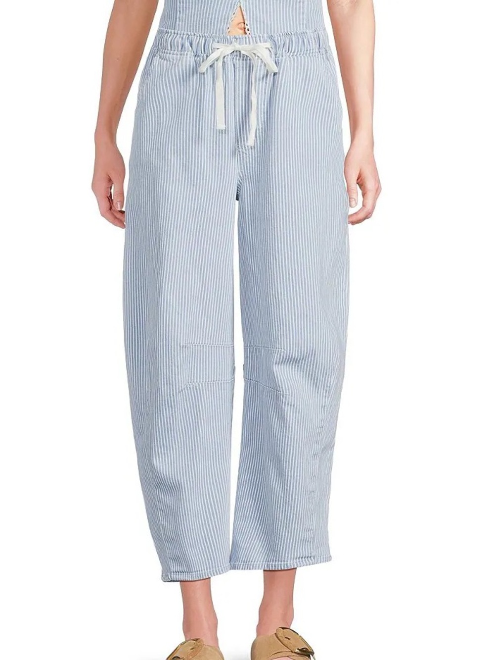 Skies Are Blue Light Blue & White Pinstripe Cropped Wide-Leg Pants
